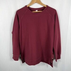 Anrabess Sweater Women's Burgundy Large Gold Side Zippers‎ Long Sleeve Fall Cozy